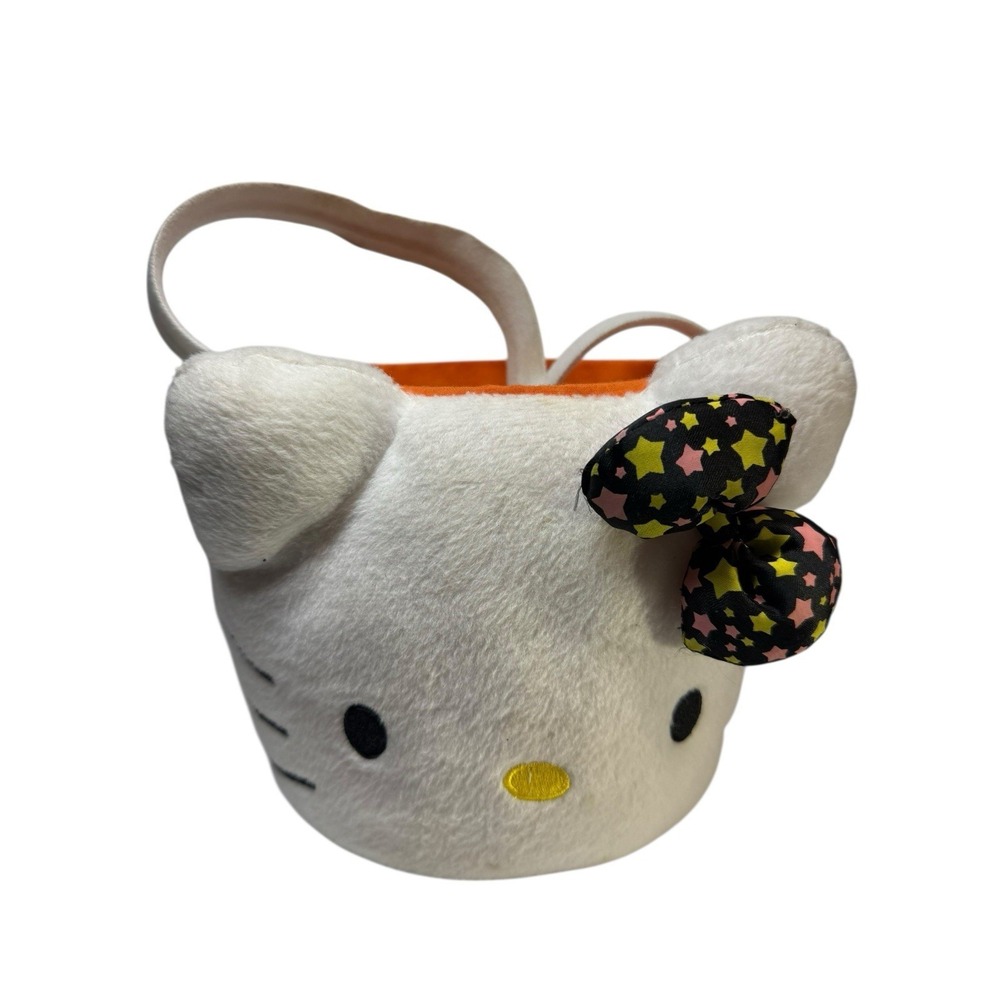 Hello Kitty Fuzzy Basket Bucket Black Orange Pink Yellow 12"x8"‎